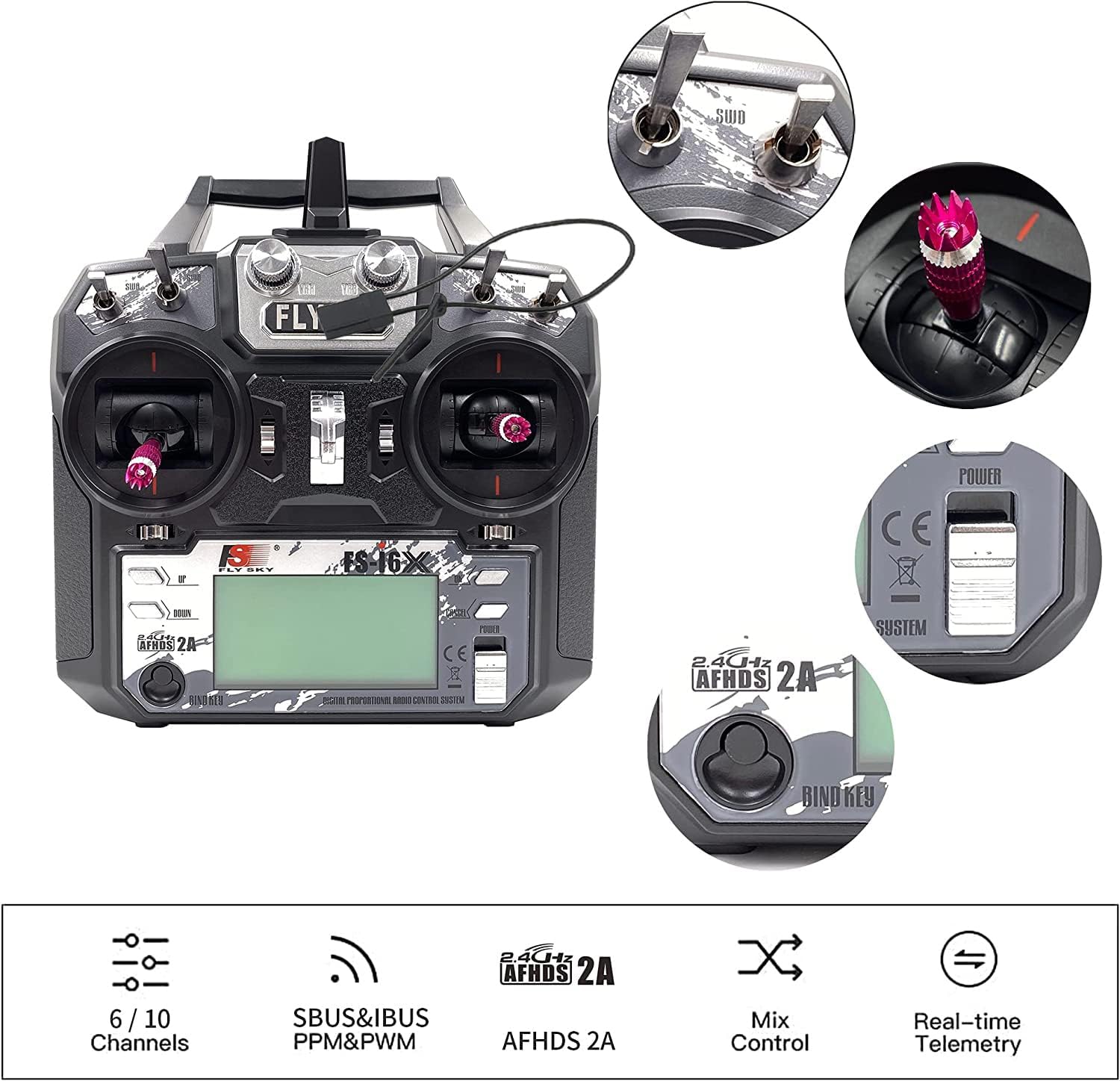 FS-i6X RC Transmitter and Receiver FS-iA6B iBus 10 Channel or PWM 6CH 2.4GHz Fly AFHDS2A Sky Radio Control System for FPV Drone Multirotor, Fixed-Wing, RC Car, RC Boat (Mode-2)