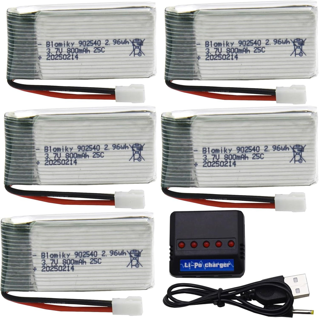 Blomiky 5 Pack 3.7V 800mAh Li-PO 25C MX2.0 Battery and 4 in 1 Board Box fit for Syma X5SW X5C-1 X5 X5C X5SC H42 T5W H5C CW4 SS40 FQ36 and V931 T32 S5C S5W 4-Axis RC Drone Aircraft / 3.7V 800mAh *5