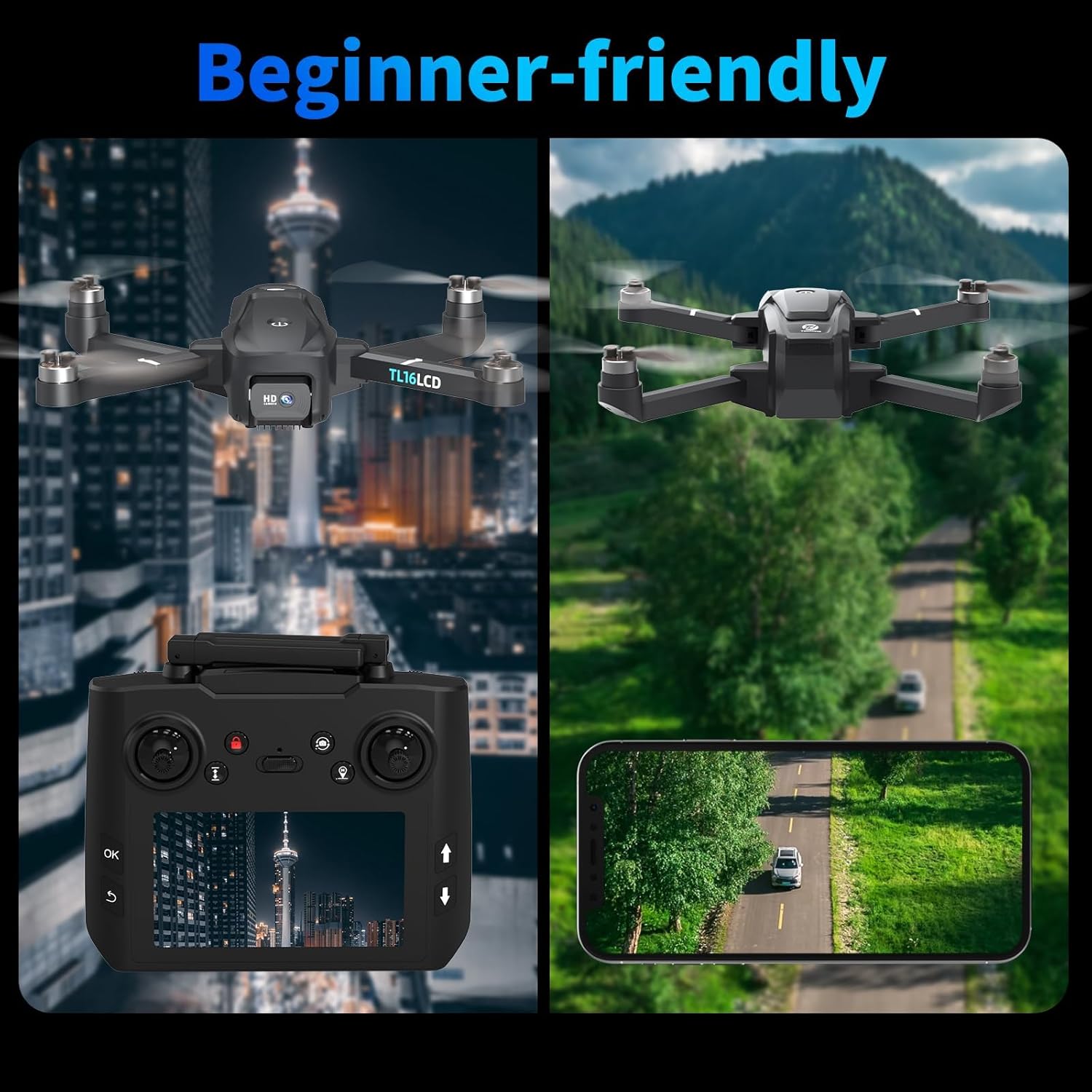 Drones with Camera for Adults 4K, GPS Drone with 4.5¡± LCD Screen Controller Follow Me Auto Return 5G Long Range Transmission Foldable FPV Drone for Beginners Under 249g