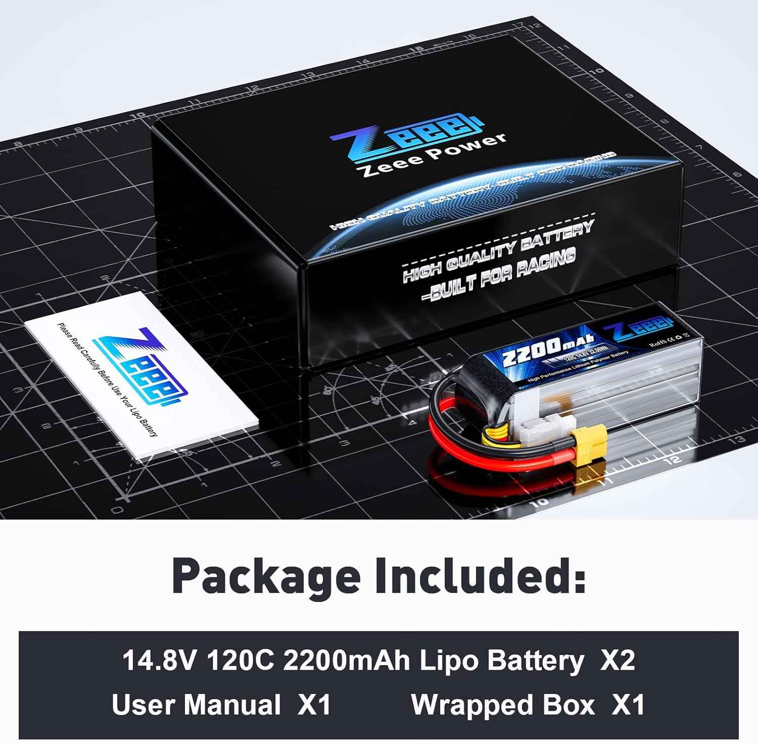 Zeee 4S Lipo Battery 2200mAh 14.8V 120C with XT60 Plug RC Graphene Battery for RC Models RC Boat FPV Drone Quadcopter Helicopter Airplane RC Car(2 Pack)
