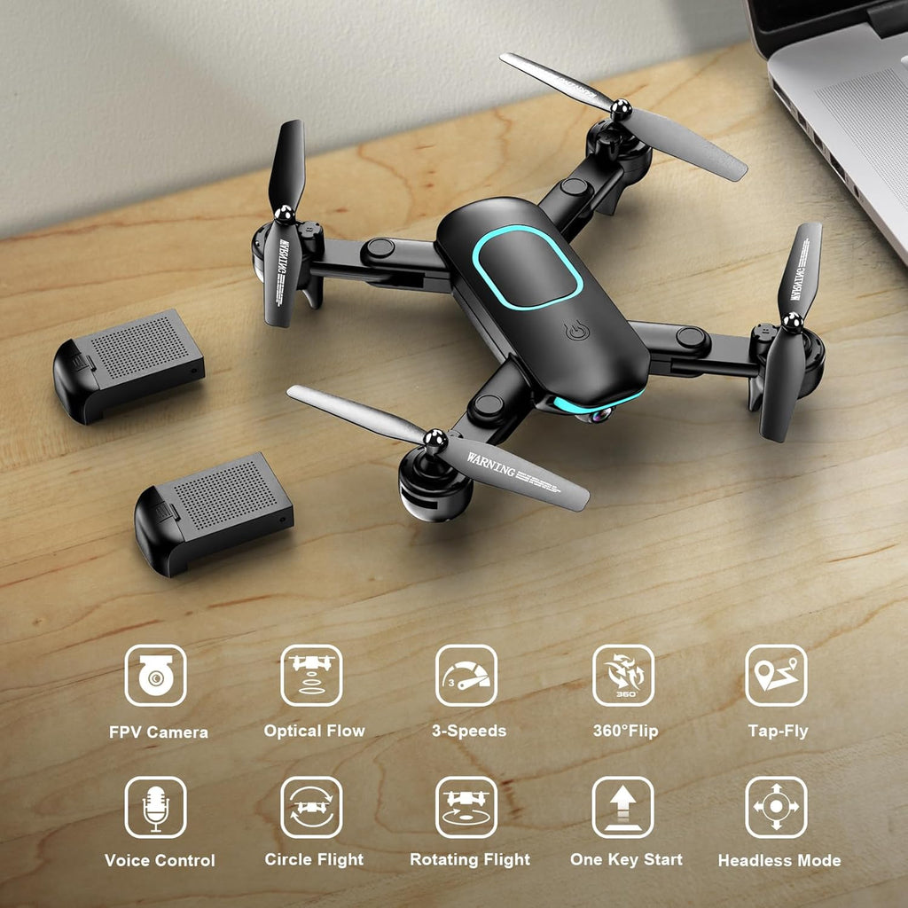 Drone with 1080P Camera, Foldable Drone for Beginners with Light, Upgrade Altitude Hold, Gesture Selfie, Waypoint Fly, 3D Flip, 3 Speed Mode, Circle Fly, One Key Start