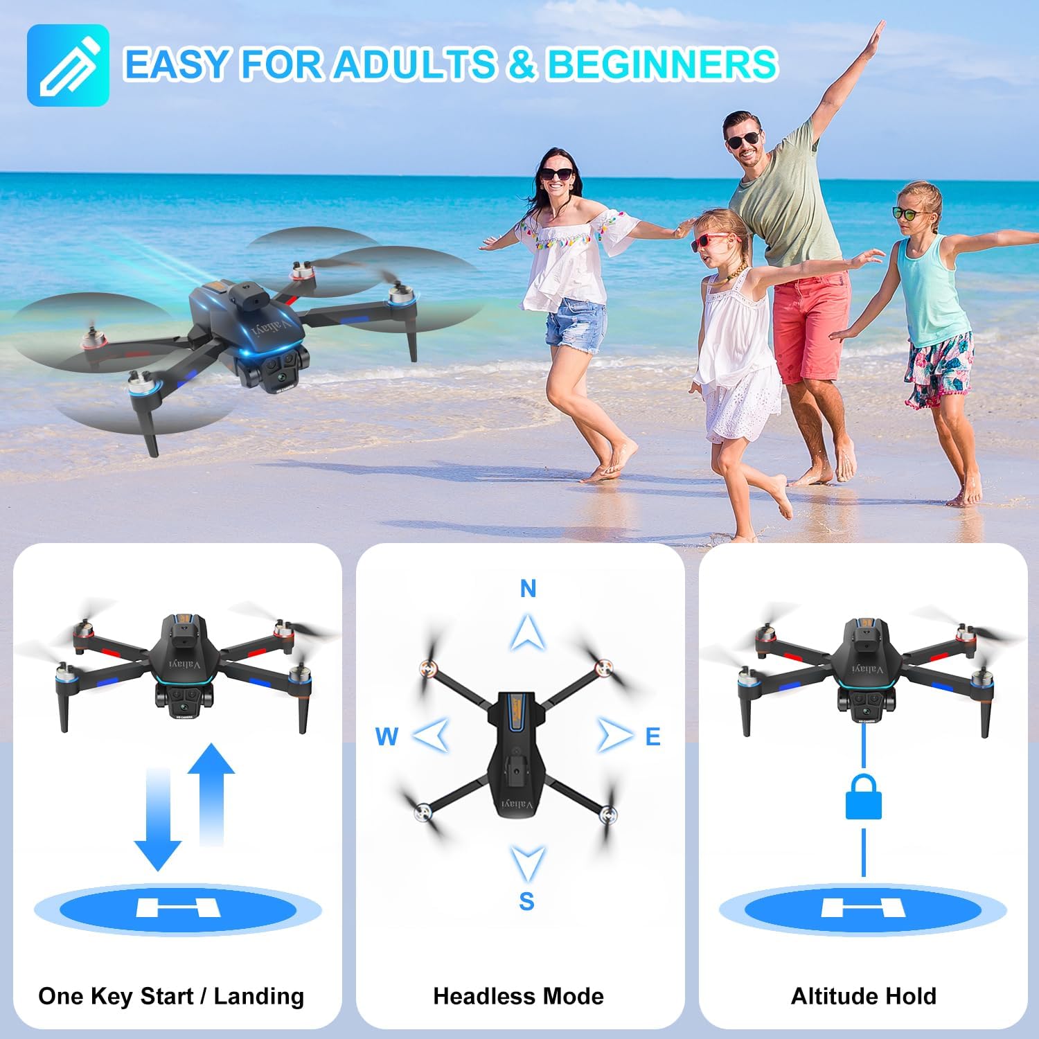 Drone with Camera for Adults,Mini Drone with Brushless Motor,2 Batteries,One Key Take Off/Land,360 Flips, Waypoint Fly, Altitude Hold,Foldable Drones for Beginners