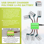 sea jump 6PCS 3.7V Lipo Battery 420mAh 25C with 6in1 Charger Molex Plug Compatible with Most RC Drone Quadcopters, Aerial Drones, Gliders, Robot Batteries