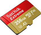 SanDisk 256GB Extreme MicroSDXC UHS-I Memory Card for DJI Drones Works with Avata and Goggles 2 (SDSQXAV-256G-GN6MN) Class 10 Bundle with 1 Everything But Stromboli Micro SD Card Reader