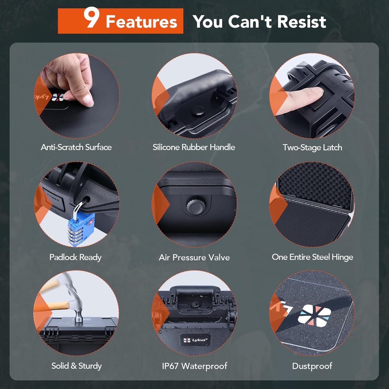 Lykus HC-3520 Waterproof Hard Case with Customizable Foam Insert, Interior Size 13.78x11.81x6.5 inch, Suitable for camera, lens, drone, mic, flashlight, projector, electronics, tools, and more