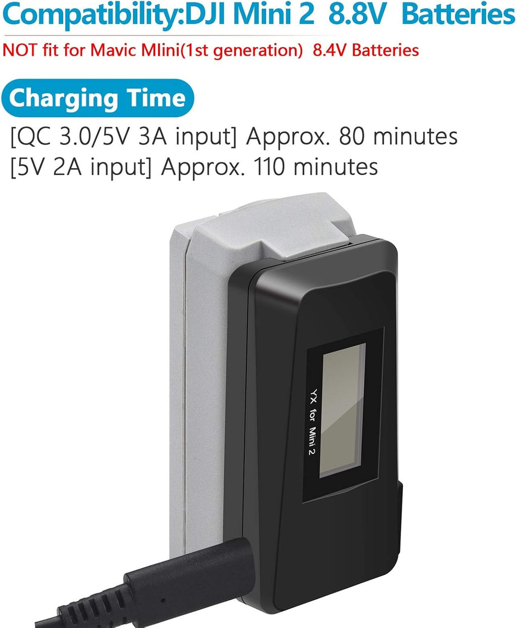 Hanatora USB Battery Charger with Quick Charge 3.0 for DJI Mini 4K/2/Mini SE/2 SE Drone,Indicator Display Raqid Charging Hub Accessories,Check Battery Level