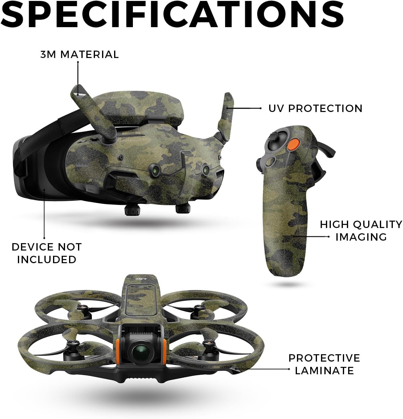 Glossy Glitter Drone Skin Compatible with DJI Avata 2 Bundle (2024) - Green Camouflage - Premium 3M Vinyl Protective Wrap Decal Cover - Easy to Apply | Crafted in The USA by MightySkins