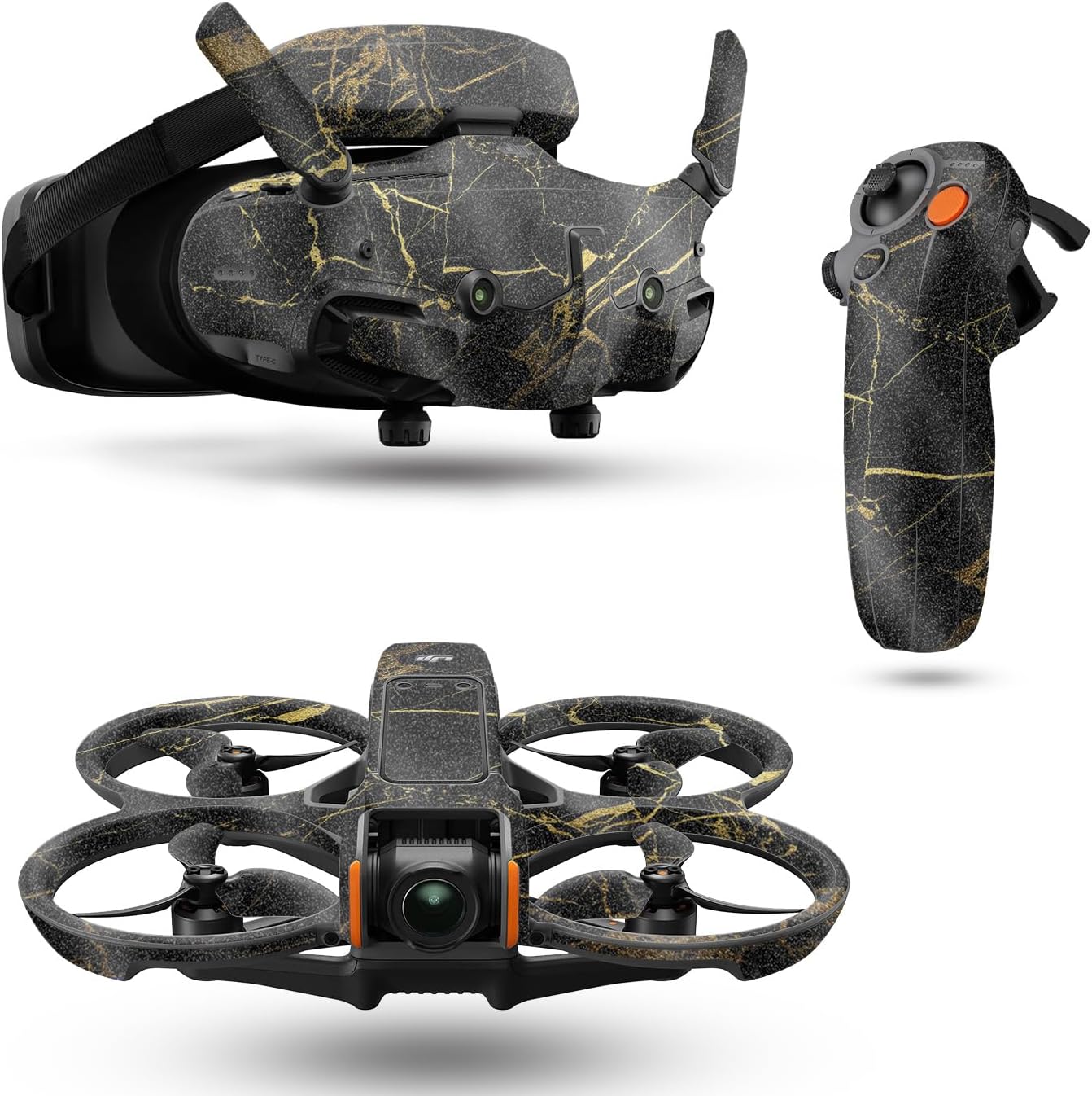 Glossy Glitter Drone Skin Compatible with DJI Avata 2 Bundle (2024) - Black Gold Marble - Premium 3M Vinyl Protective Wrap Decal Cover - Easy to Apply | Crafted in The USA by MightySkins