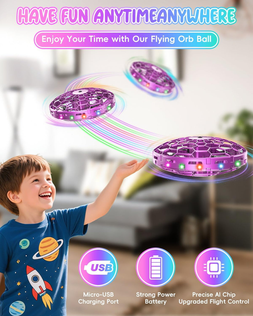 Flying Toy Drone for Kids£¬360¡ã Hands Free Motion Sensors Mini Drone with Cool LED Lights,Easy Indoor Small UFO Toy Flying Ball Drone for Kids -Pink