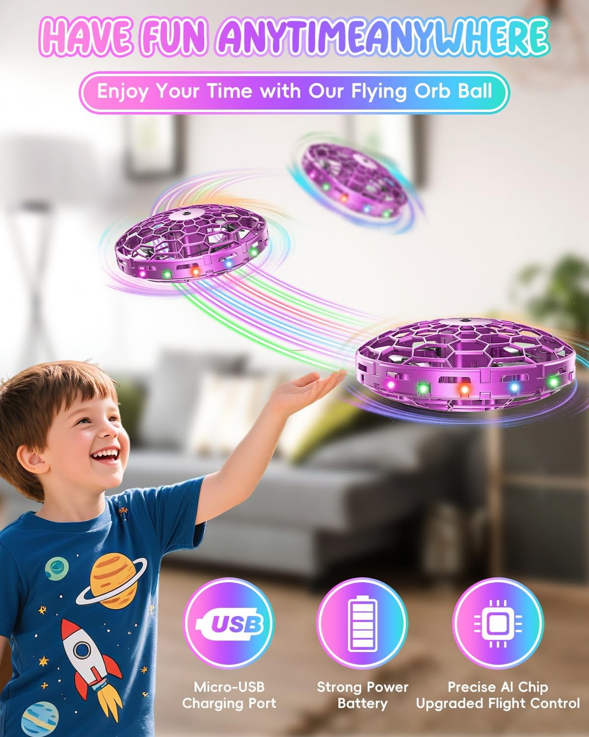 Flying Toy Drone for Kids£¬360¡ã Hands Free Motion Sensors Mini Drone with Cool LED Lights,Easy Indoor Small UFO Toy Flying Ball Drone for Kids -Pink