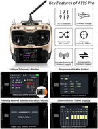HTLNUZD Radiolink AT9S Pro 2.4G Radio Controller Transmitter 10/12 Channels DSSS & FHSS Communication with R9DS Receiver, for RC FPV Racing Drone Truck Car Boat (Golden-Radiolink AT9S Pro)