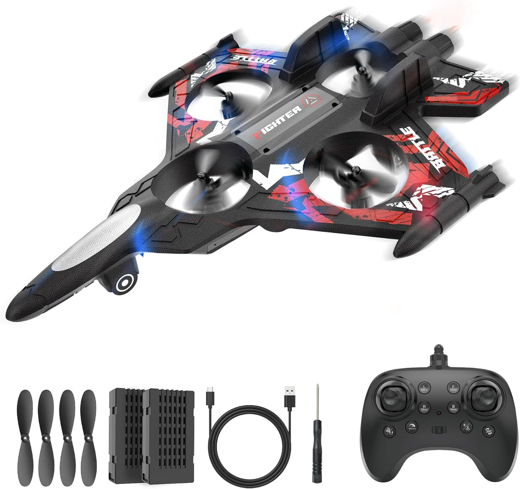 BEZGAR Drones for Kids | 2.4GHZ RC Plane | Remote Control Airplane, Mini Stunt Plane Helicopter, 360¡ã Flip Fighter Jet Toy with Colorful LED Navigation Lights Red, Toys for ages 8-13