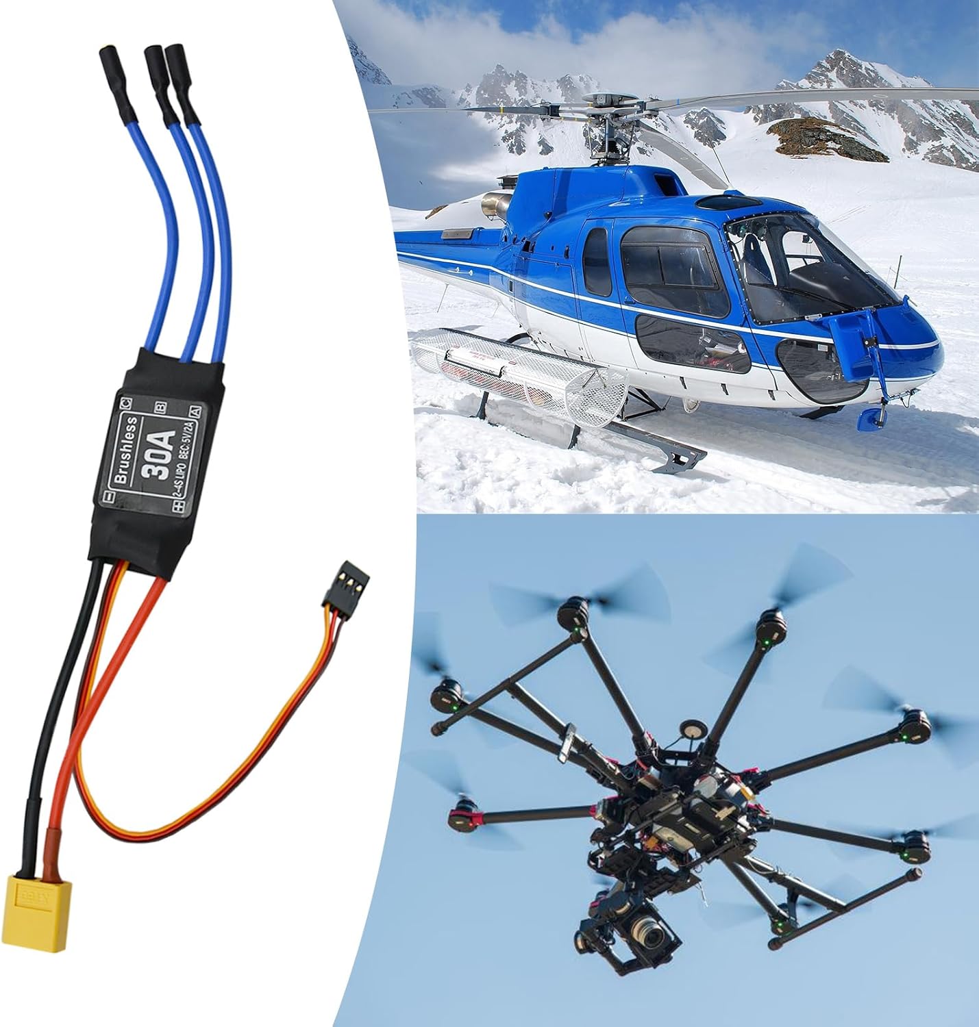 30A Electric Brushless Motor Controller, 2 Pcs ESC Speed Controller with XT60 and 3.5mm Bullet Plugs for RC Drone RC Airplane Helicopter (30A)