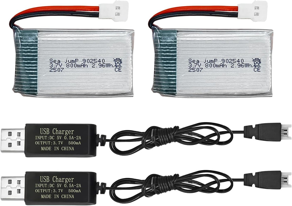 sea jump 2PCS 3.7V 800mAh 25C Lipo Battery with Molex Plug and USB Charging Cable Compatible with WLtoys SYMA Most Drone, Quadcopters, Aerial Drones, Gliders, Robot Batteries