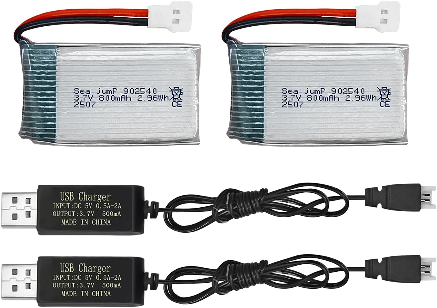 sea jump 2PCS 3.7V 800mAh 25C Lipo Battery with Molex Plug and USB Charging Cable Compatible with WLtoys SYMA Most Drone, Quadcopters, Aerial Drones, Gliders, Robot Batteries
