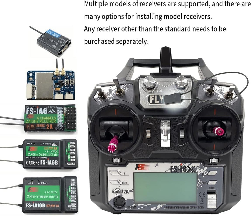 DTXMX FS-i6X 10CH Radio Transmitter and Receiver FS-iA10B 2.4G RC Controller for Airplane Helicopter FPV Drone RC Quadcopter Fly in The vast Sky (Mode-2)