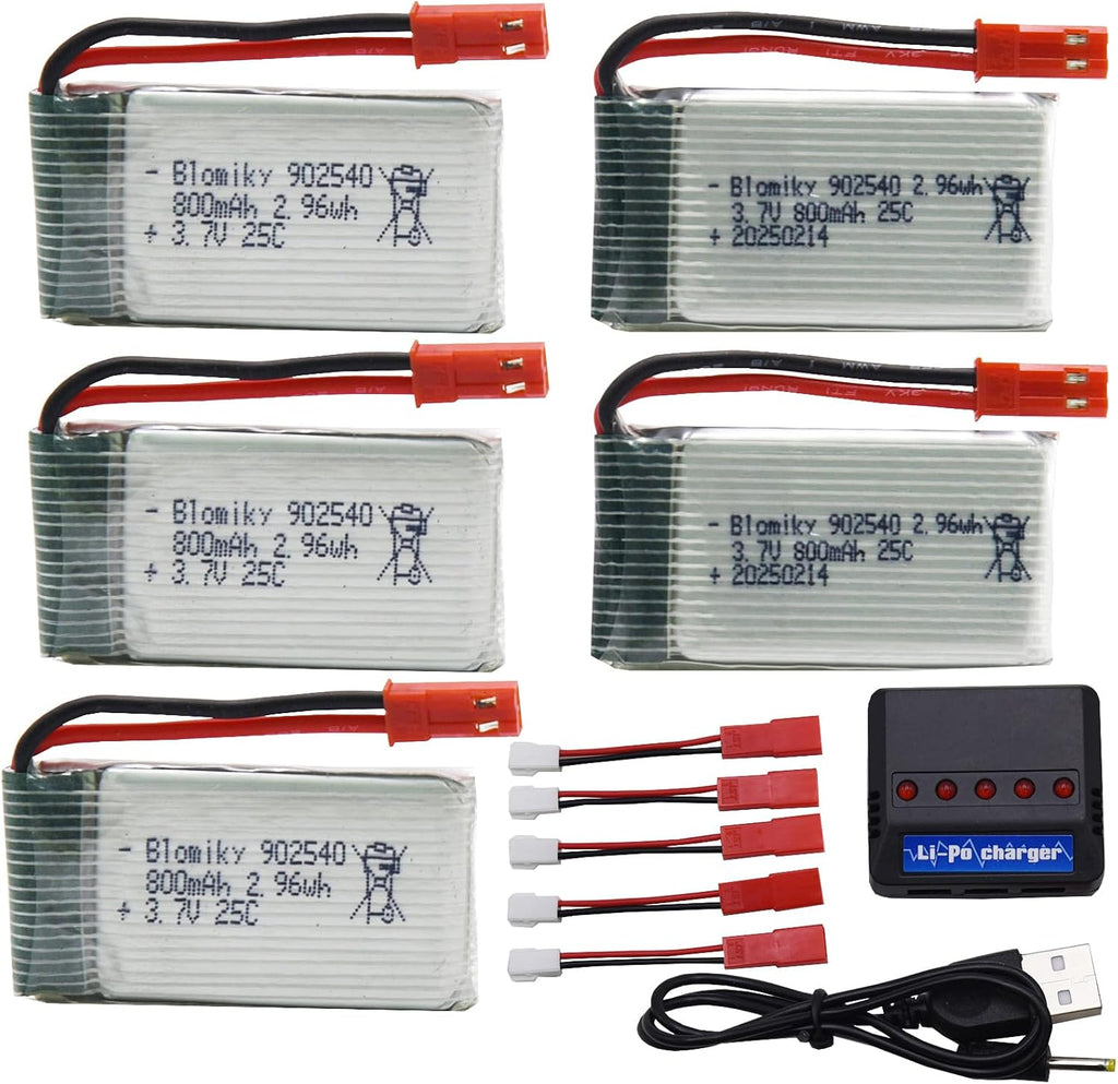 Blomiky 5 Pack 3.7V 800mAh 25C Rechargeable Li-po JST Plug Batteries and 4 in 1 Board Fit for MJX X300C X400W X600 X800 RC Quadcopter Drone / 3.7V 800mAh JST *5
