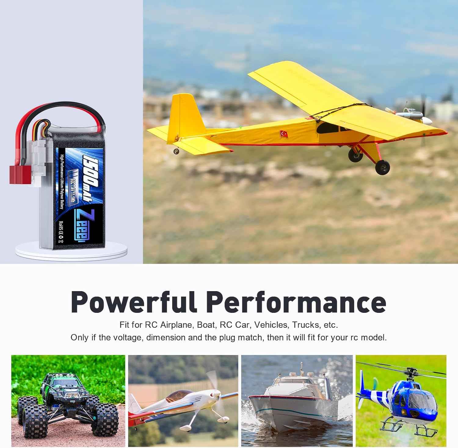 Zeee 2S 1500mAh Lipo Battery 7.4V 60C Soft Pack RC Battery with T Plug for FPV Drone Quadcopter Helicopter Airplane RC Boat RC Car RC Models(2 Pack)