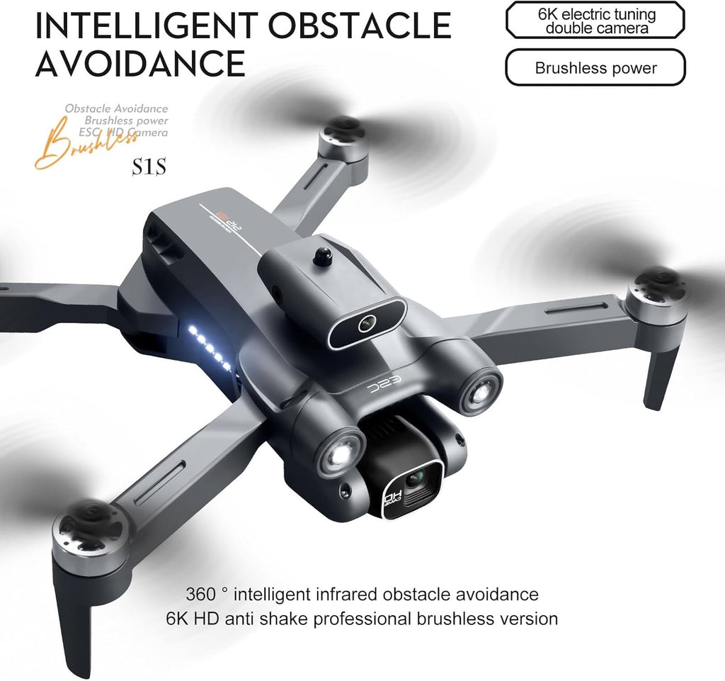 Sonilco S1S Mini Drone with Dual Lens Camera, Brushless Motor, 4-Sided Obstacle Avoidance, LED Light Bar, Altitude Hold, One-Key Return, Wi-Fi FPV, 18min Flight Time, 2 Batteries ¨C Foldable Design (Ages 14+)
