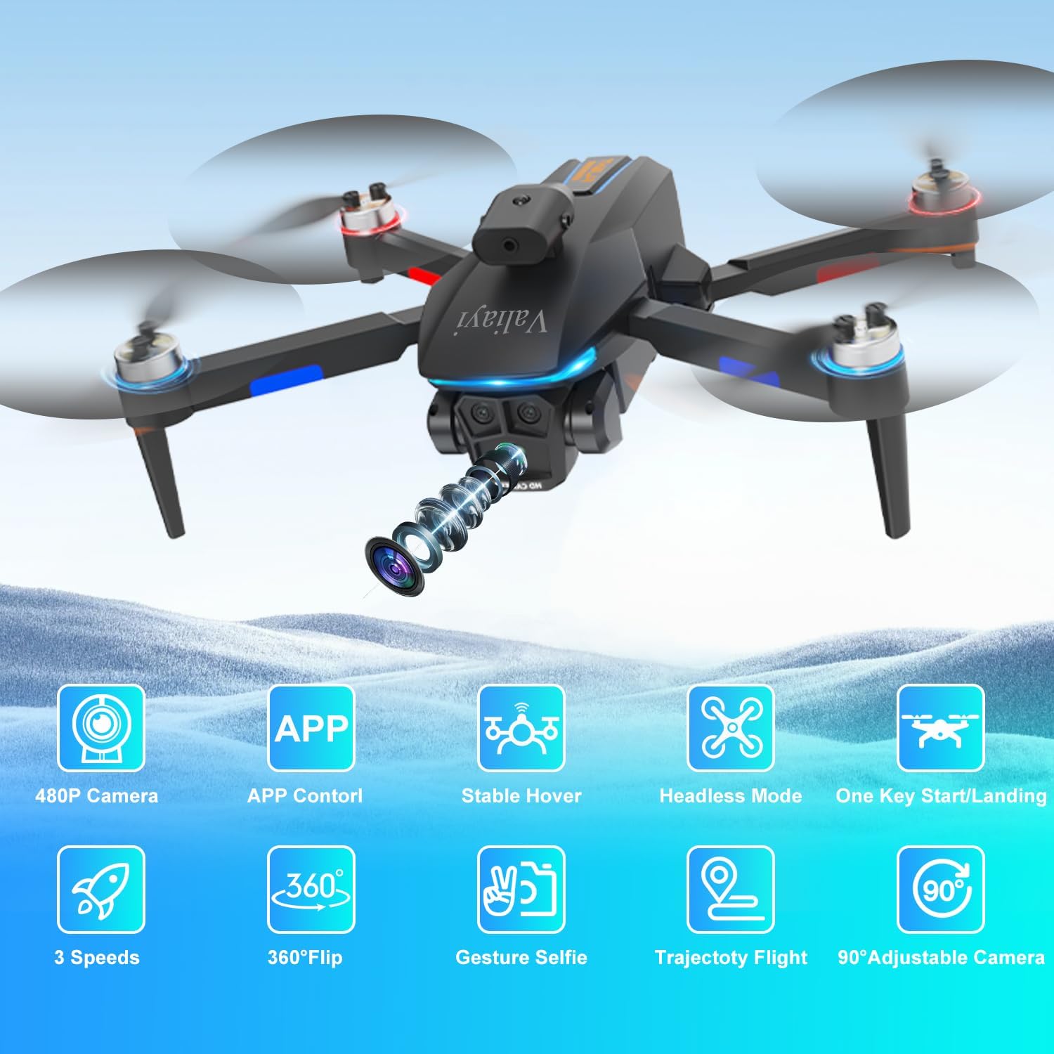 Drone with Camera for Adults,Mini Drone with Brushless Motor,2 Batteries,One Key Take Off/Land,360 Flips, Waypoint Fly, Altitude Hold,Foldable Drones for Beginners