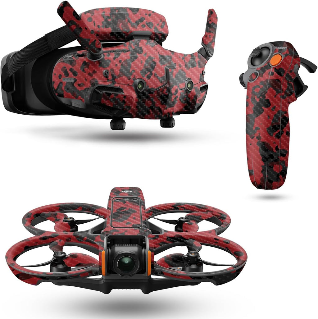 Carbon Fiber Drone Skin Compatible with DJI Avata 2 Bundle (2024) - Red Modern Camo - Premium 3M Vinyl Protective Wrap Decal Cover - Easy to Apply | Crafted in The USA by MightySkins