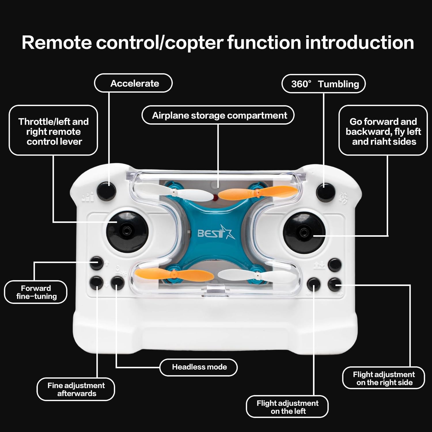 Drone Mini Remote Control Aircraft New Children's Toy Micro Aircraft Fixed Height Quadcopter Electronic Gadget (Dual Battery Version-Black)