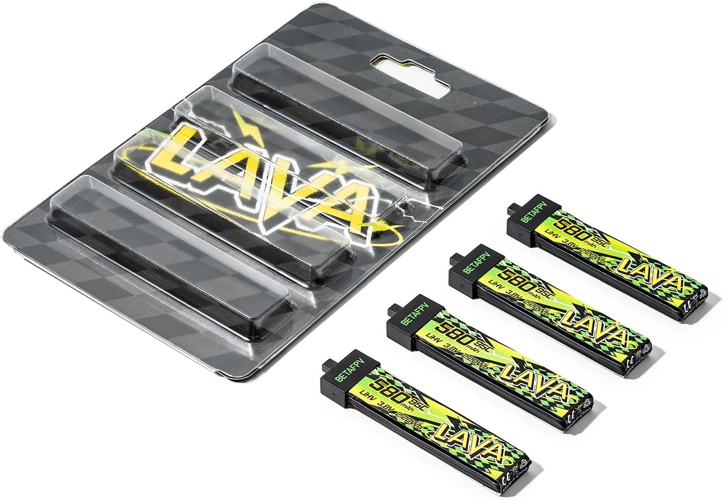 BETAFPV 4pcs Lava II 1S 580mAh Battery 3.8V 95C LiHV Battery with BT2.0 Connector Compatible with 1-2S Tiny Whoop Drone Quadcopter Like Air75, Meteor75 Pro, Cetus Pro, Cetus X Brushless Drones