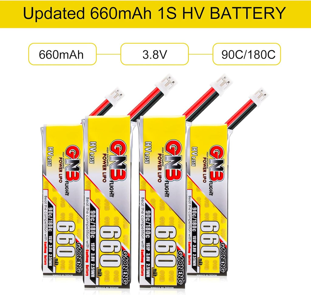 Crazepony 660mAh 1S LiPo Battery, 4PCS 3.8V LiHV Batteries 90C/180C JST-PH2.0 Connector for Eachines Trashcan Emax Tinyhawk Freestyle II Snapper7 Mobula7 75mm Micro FPV Racing Drone