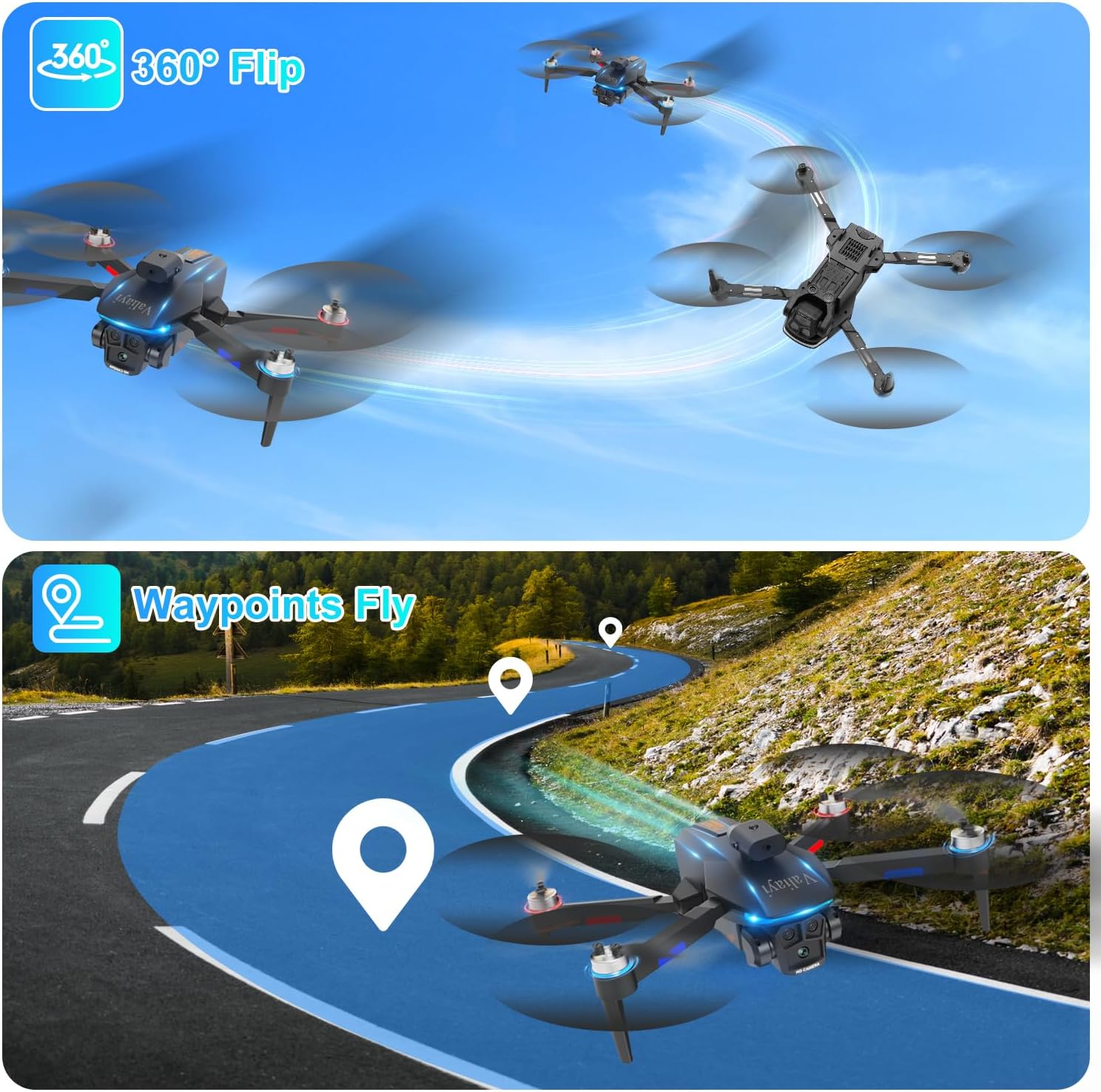 Drone with Camera for Adults,Mini Drone with Brushless Motor,2 Batteries,One Key Take Off/Land,360 Flips, Waypoint Fly, Altitude Hold,Foldable Drones for Beginners