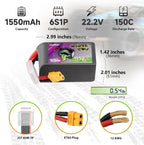 OVONIC 22.2V Lipo 1550 mAh 150C Lipo Battery with XT60 Plug ?2 Pack?