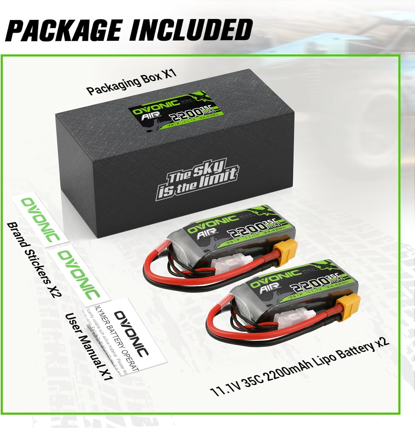 OVONIC 3s Lipo Battery 35C (Burst 70C) 2200mAh 11.1V Lipo Battery with XT60 Connector for Airplane RC Quadcopter Helicopter FPV Drone(2pcs)
