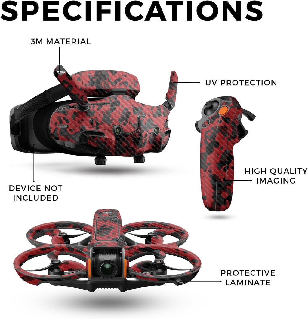 Carbon Fiber Drone Skin Compatible with DJI Avata 2 Bundle (2024) - Red Modern Camo - Premium 3M Vinyl Protective Wrap Decal Cover - Easy to Apply | Crafted in The USA by MightySkins