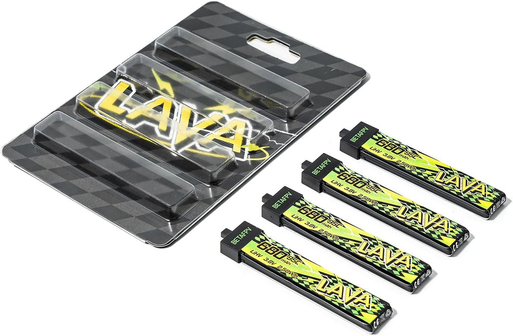 BETAFPV 4pcs Lava II 1S 680mAh Battery 3.8V 95C LiHV Battery with BT2.0 Connector Compatible with 1S Tiny Whoop Drone Quadcopter Like Air75, Meteor75 Pro 1S Brushless Drones
