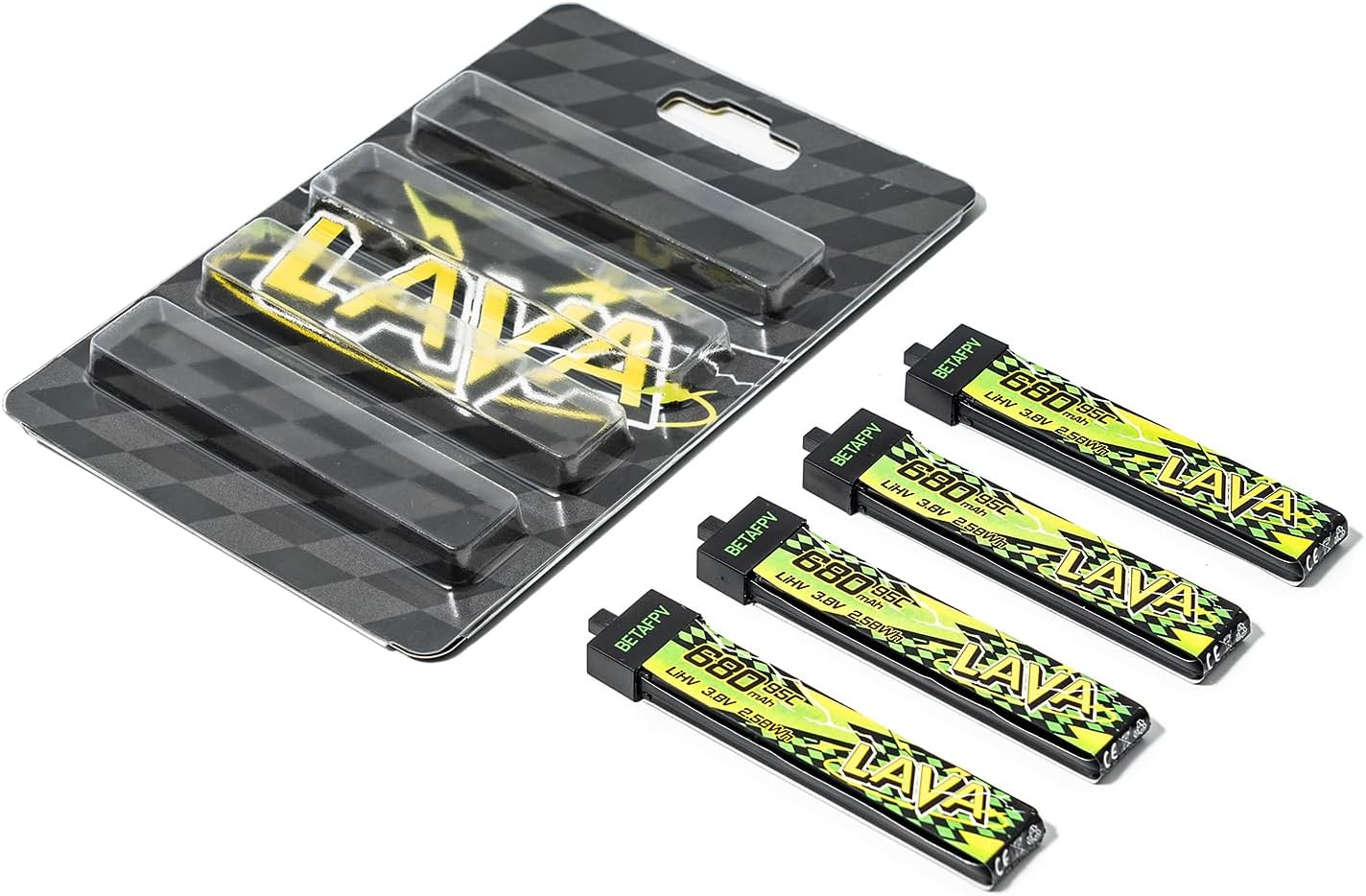 BETAFPV 4pcs Lava II 1S 680mAh Battery 3.8V 95C LiHV Battery with BT2.0 Connector Compatible with 1S Tiny Whoop Drone Quadcopter Like Air75, Meteor75 Pro 1S Brushless Drones