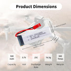 2 Pcs 3.7V 500mAh 25C 721855 JST Plug Rechargeable Lipo Battery with 1S USB Charger for UDI U818A U817A U817 U818A-1 V959 V222 V929 RC Quadcopter Drone