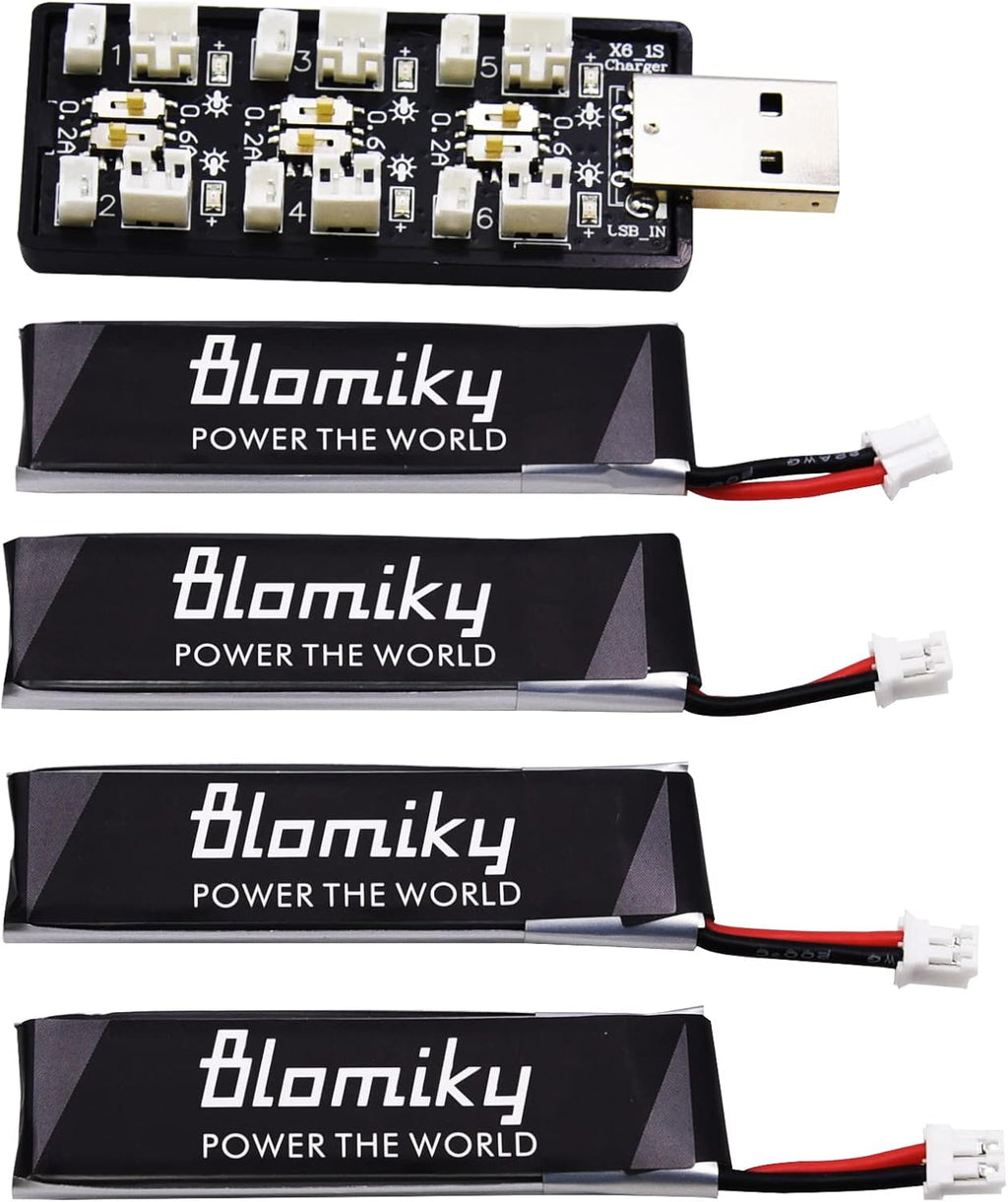 Blomiky 4 Pack 1S 3.8V 450mAh 80C Lipo Battery with PH2.0 Plug Compatible with S Free Style RC Quadopter Drone / F4 Battery 4