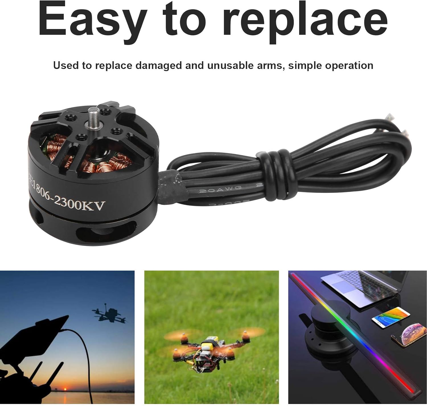 Brushless Motor, High-Speed 2300KV Replacement with Adapter, BE1806 RC Motor for Drone Enthusiasts, RC Quadcopter and Multicopter Modeling Projects