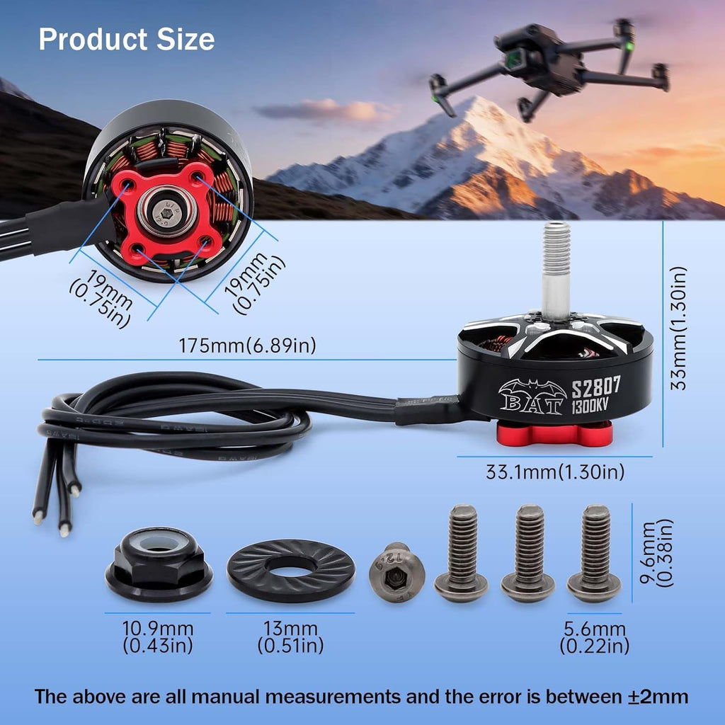 Surpass Hobby S2807 Outrunner Brushless Motor 6S 1300KV Drone Motor for 6-7inch Long Range FPV Racing Drone Freestyle FPV Drone Quadcopter (1300KV 4Pcs)