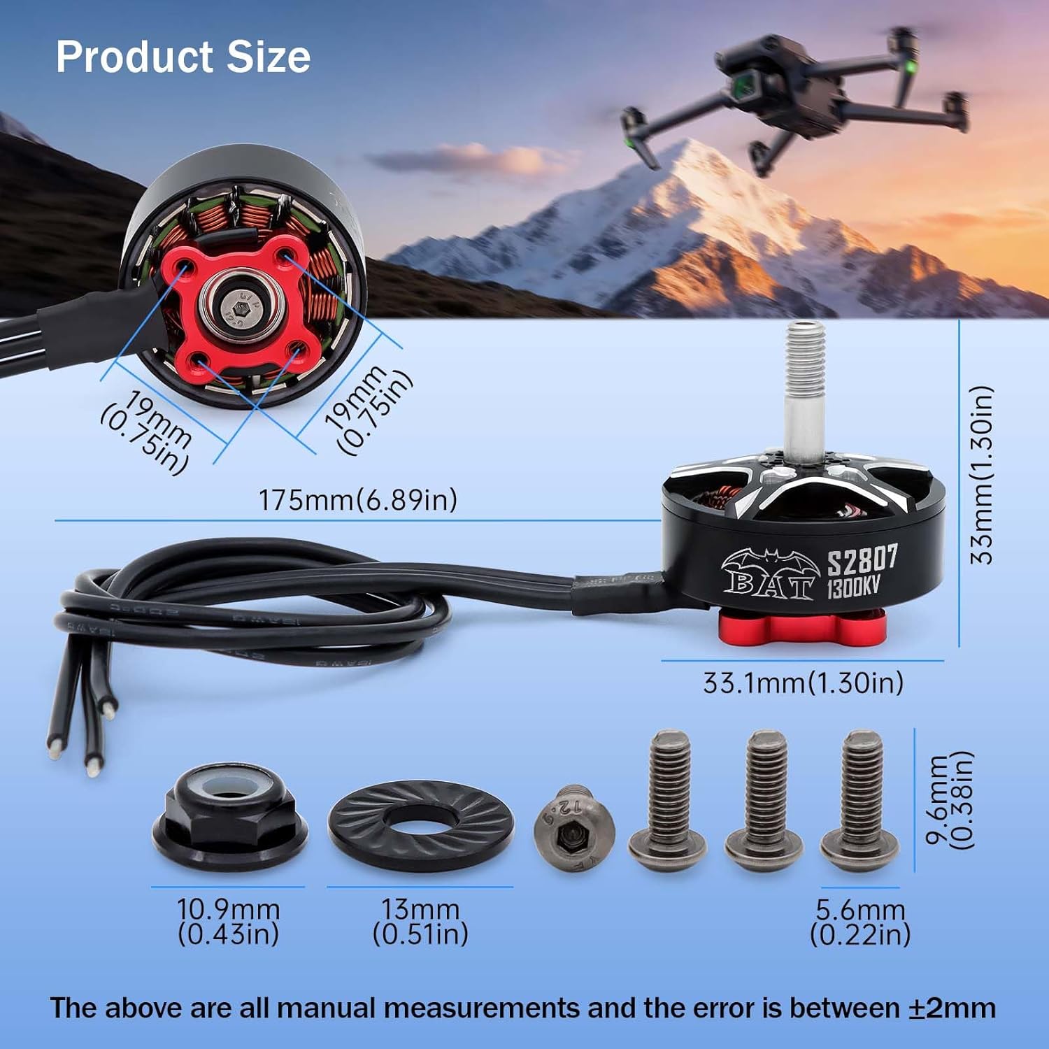 Surpass Hobby S2807 Outrunner Brushless Motor 6S 1300KV Drone Motor for 6-7inch Long Range FPV Racing Drone Freestyle FPV Drone Quadcopter (1300KV 4Pcs)