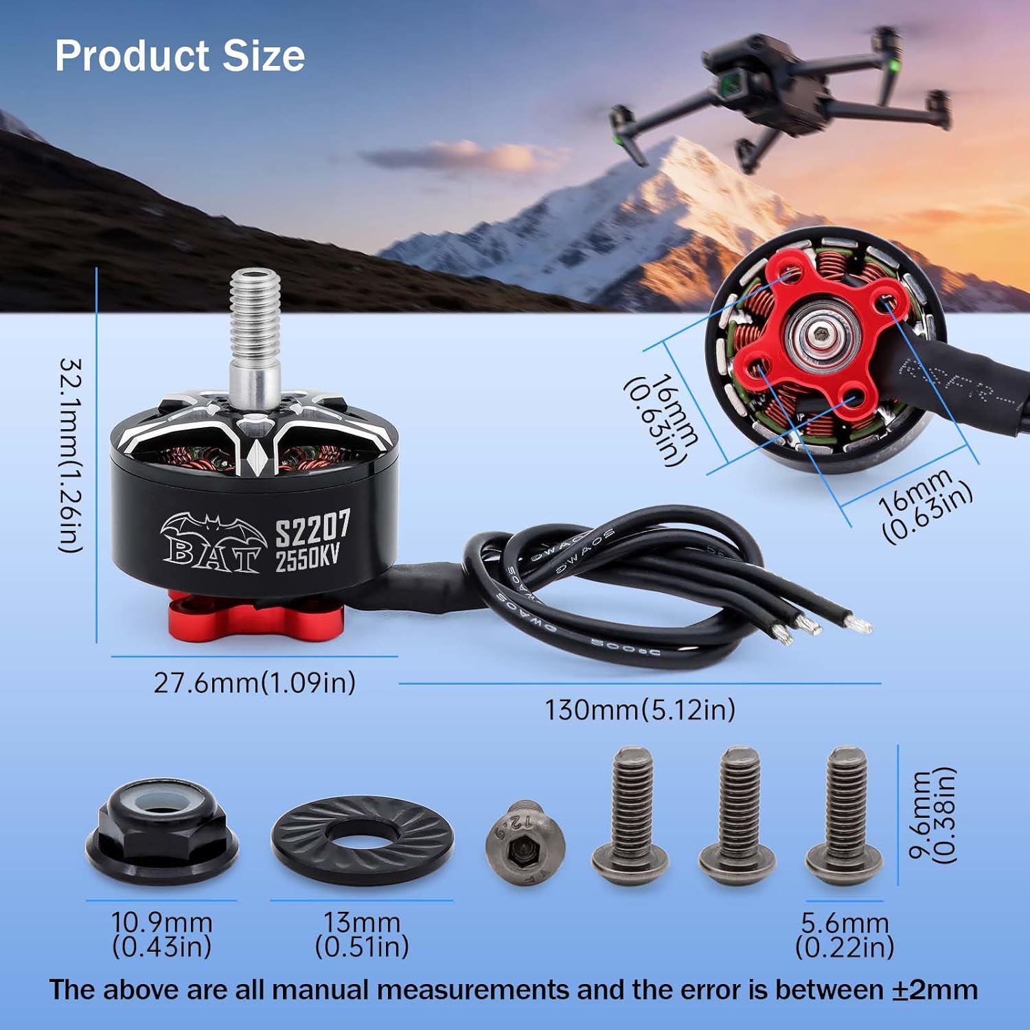 Surpass Hobby S2207 Brushless Motor 2550KV 4S Drone Motor fit for 5-6inch Propellers RC Models FPV Racing Drone Quadcopte(4Pack)