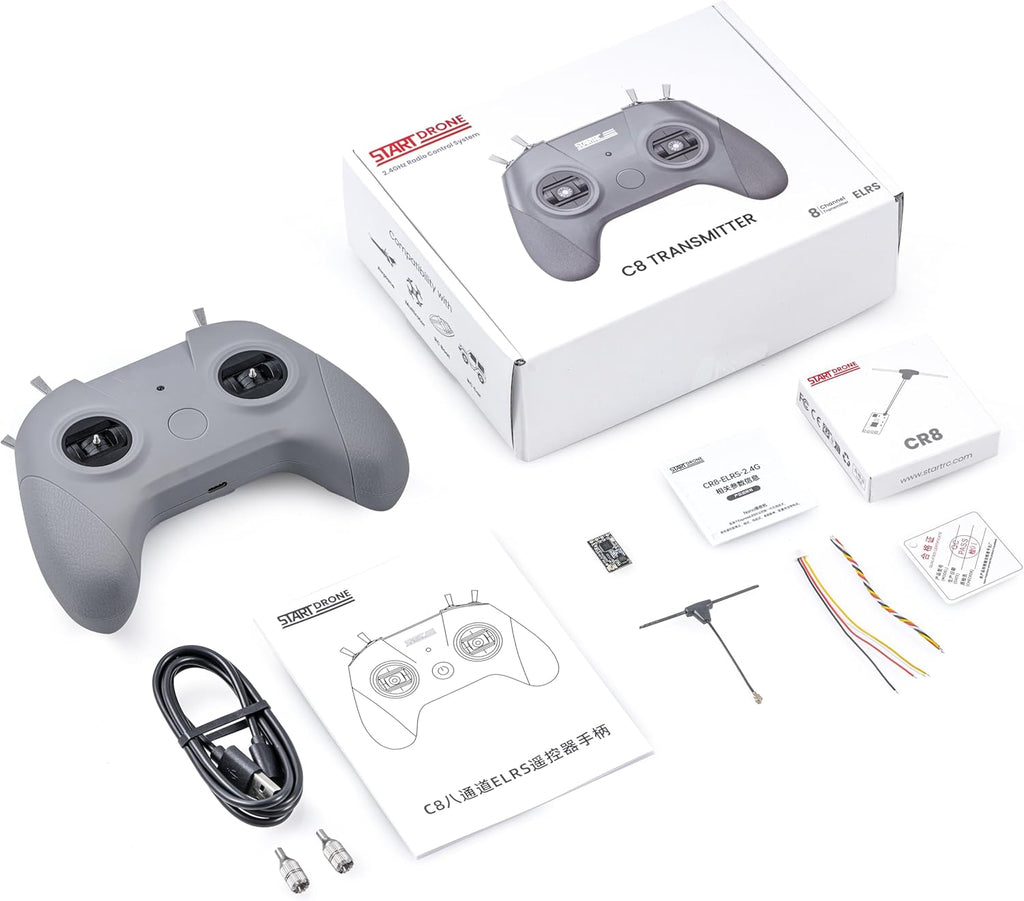 C8 ELRS V3 RC Radio Transmitter with Nano Receiver CR8 for FPV Drones/Tiny Whoop/Fixed Wing,FPV Drone Simulator Controller for Beginner,Mode 2 (C8 ELRS Controller & Receiver)