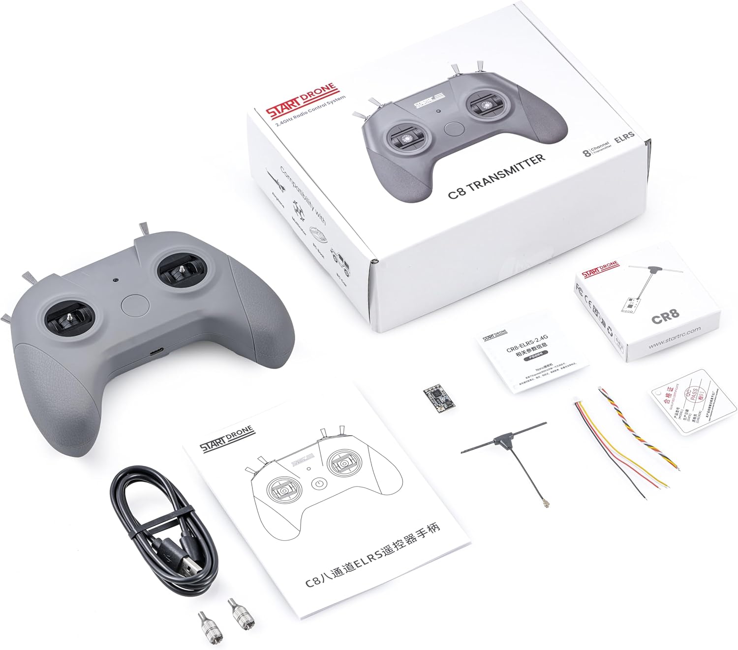 C8 ELRS V3 RC Radio Transmitter with Nano Receiver CR8 for FPV Drones/Tiny Whoop/Fixed Wing,FPV Drone Simulator Controller for Beginner,Mode 2 (C8 ELRS Controller & Receiver)