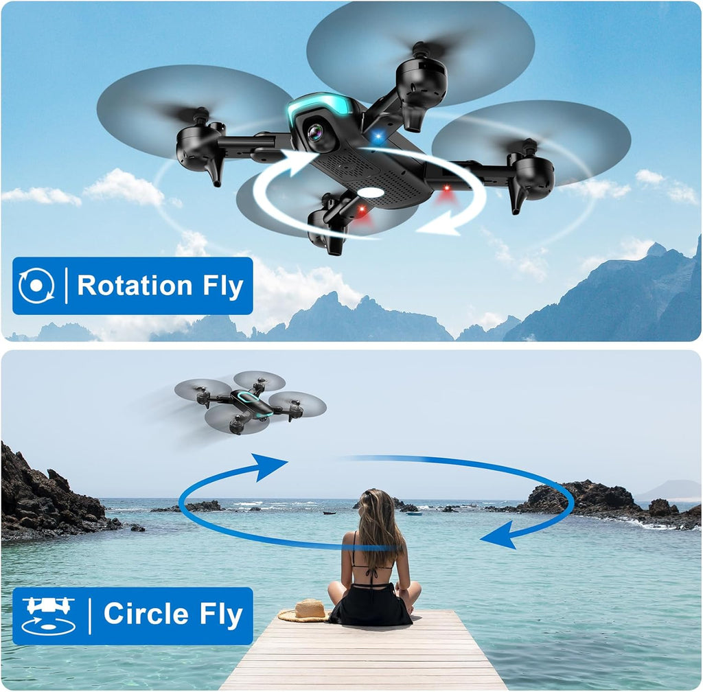 Drone with 1080P Camera, Foldable Drone for Beginners with Light, Upgrade Altitude Hold, Gesture Selfie, Waypoint Fly, 3D Flip, 3 Speed Mode, Circle Fly, One Key Start
