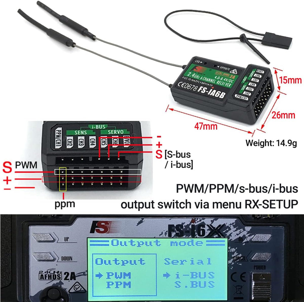 DTXMX FS-i6X 6CH RC Transmitter and Receiver FS-iA6B 2.4GHz Radio Controller for RC Quadcopter FPV Racing Drone, Compatible Flysky AFHDS2A RX