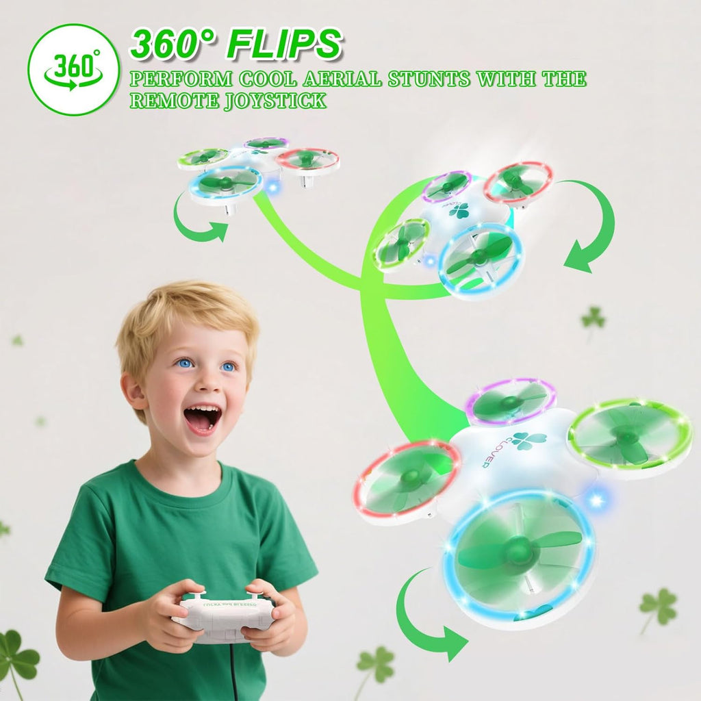 Clover Drone for Kids ¨C Beginner-Friendly LED Quadcopter with Dual Modular Batteries, Easy to Fly, Altitude Hold, One-Key Takeoff, 360 Flips ¨C Gift for Boys & Girls Age 6+
