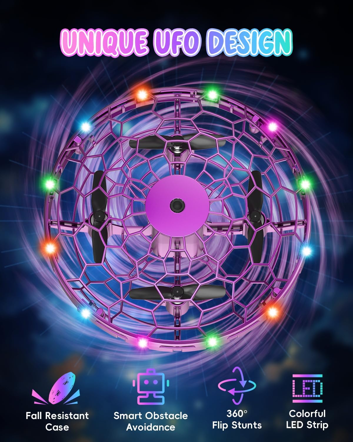 Flying Toy Drone for Kids£¬360¡ã Hands Free Motion Sensors Mini Drone with Cool LED Lights,Easy Indoor Small UFO Toy Flying Ball Drone for Kids -Pink
