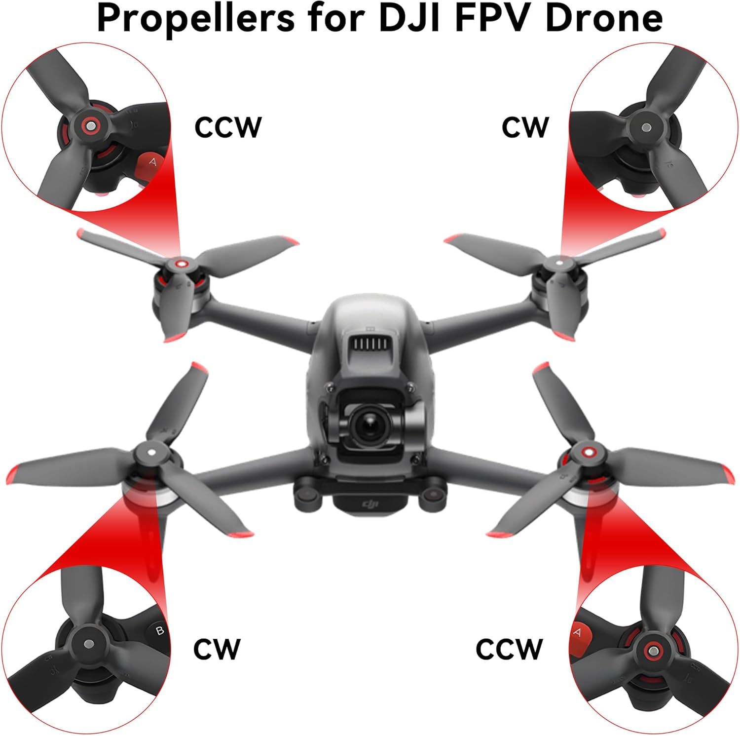 Propellers for DJI FPV Blades - 8Pcs Props Quick Replacement Spare Part Low Noise Props Wings for DJI FPV Drone Accessories Red Tips