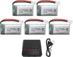 Fytoo 5PCS 3.7V 400mAh Lithium Battery with 5 in 1 Charger for SYMA Q11 H99W H31 H6C H98 AT-96 TR-C385 TR-P51 TR-F22 Quadcopter Spare Parts Aircraft Model Drone Battery (Black)