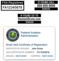 FAA Drone Labels (2 Sets of 3) + FAA UAS Registration ID Card for Hobbyist Pilots - Optional Battery Labels
