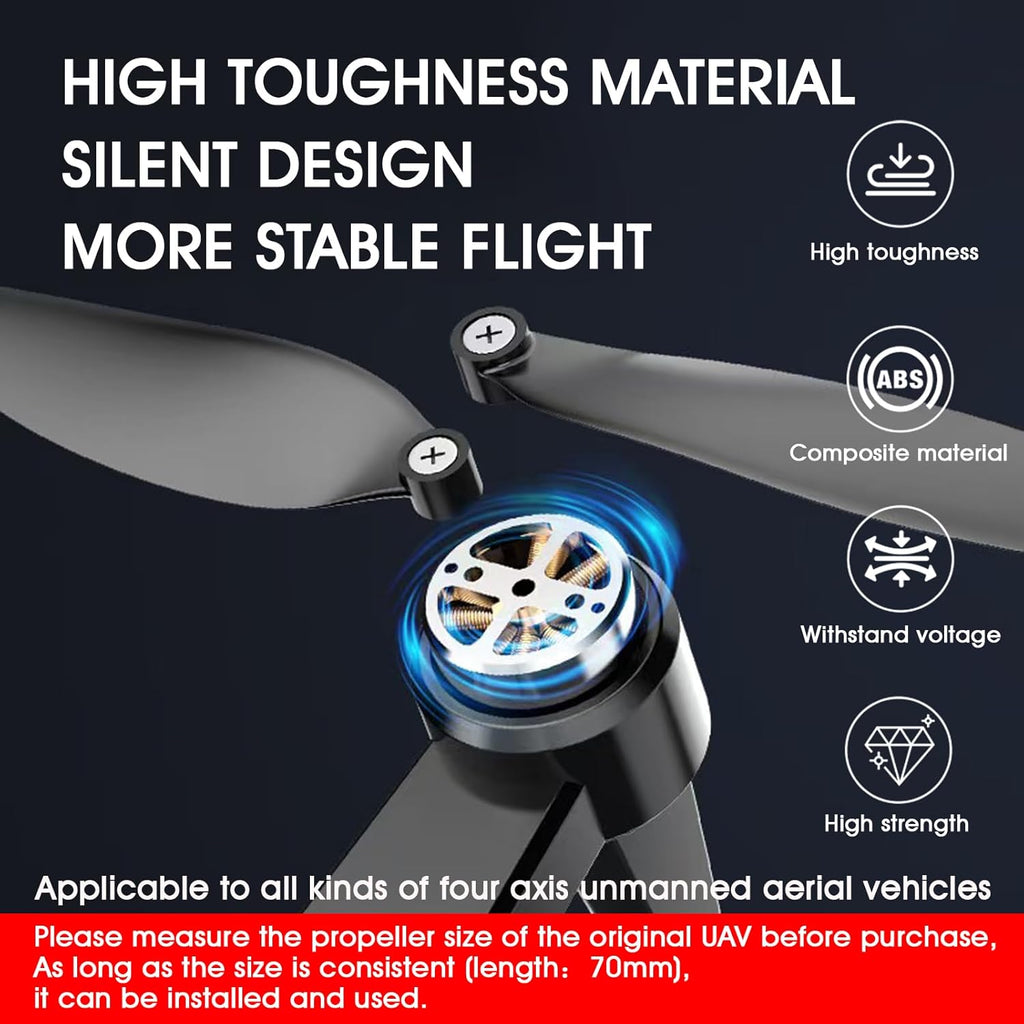 Universal 70mm/2.76In Drone Propellers for S159, S166, S167, S197, V168 Models - Replacement Drone Accessories with Stable and Low-Noise Operation, Easy Installation and Removal,16-Pack (Black)
